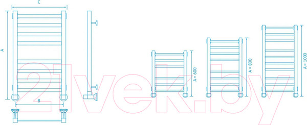 Изображение товара Полотенцесушитель водяной Маргроид Вид 81/10 80x50 (перекладины 30x10, с полкой)