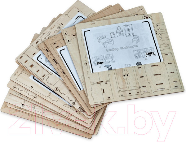 Изображение товара Комплект аксессуаров для кукольного домика ХэппиДом Большой набор кукольной мебели 6в1 / HK-M011