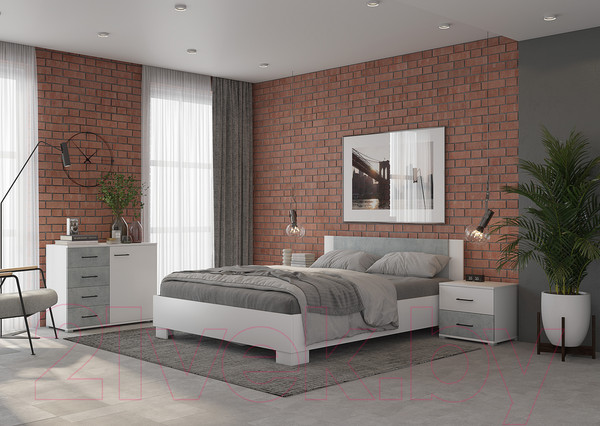 Изображение товара Каркас кровати Горизонт Мебель Nova 1.6 (белый/бетон)