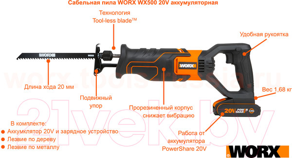 Изображение товара Сабельная пила Worx WX500.9