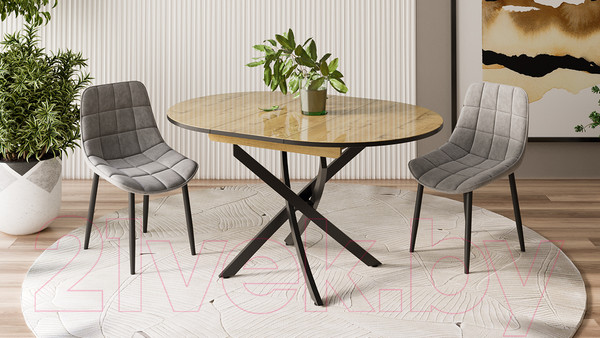 Изображение товара Обеденный стол ТриЯ Diamond тип 3 КМ+02.68.000.168 (черный муар/бунратти глянец)