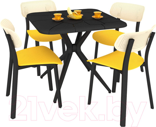 Изображение товара Обеденная группа Sheffilton SHT-DS130 (черный/бежевый/желтый)