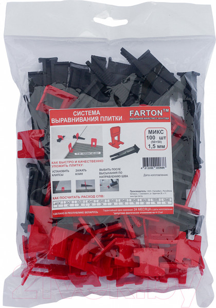 Изображение товара Система выравнивания плитки Farton Клипса 1.5мм + Клин (50шт+50шт)