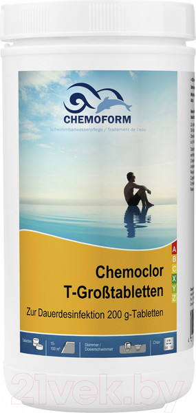 Изображение товара Средство для бассейна дезинфицирующее Chemoform Кемохлор Т в таблетках по 200г (1кг)