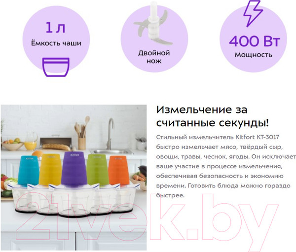 Изображение товара Измельчитель-чоппер Kitfort KT-3017-2 (салатовый)