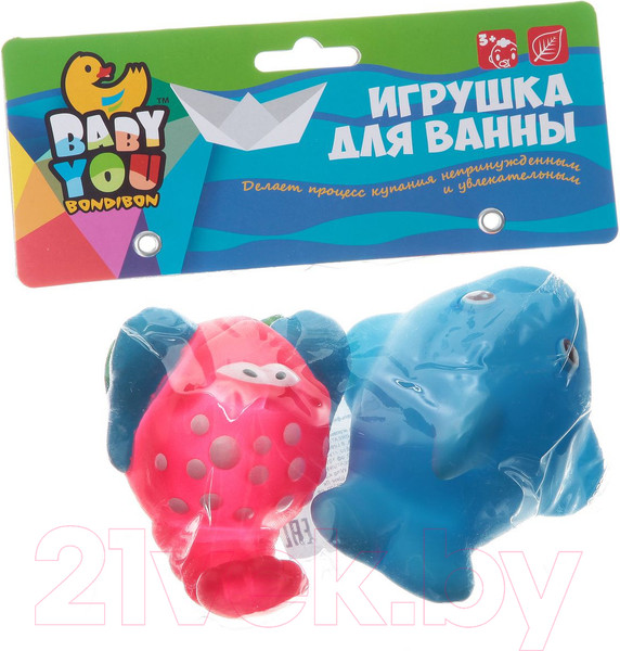 Изображение товара Набор игрушек для ванной Bondibon Дельфин, краб / ВВ1387