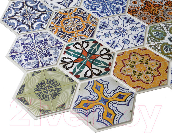 Изображение товара Панель ПВХ Grace Граненый шестигранник Пэчворк (973x492x3.5мм)