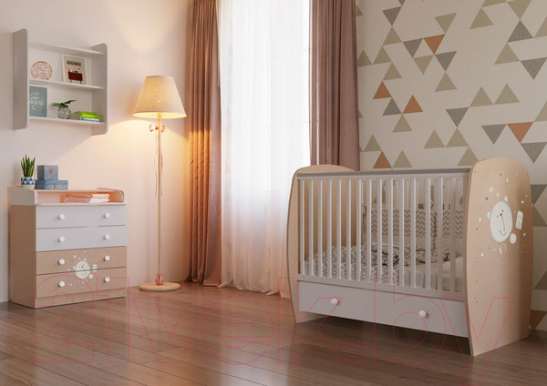Изображение товара Комод пеленальный Polini Kids French 1580 Teddy (белый/дуб пастельный)