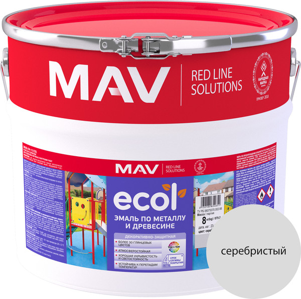 Изображение товара Эмаль MAV Ecol ПФ-115 (8кг, серебристый)