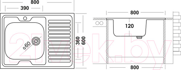 Изображение товара Мойка кухонная Ukinox ECO 800.600 R