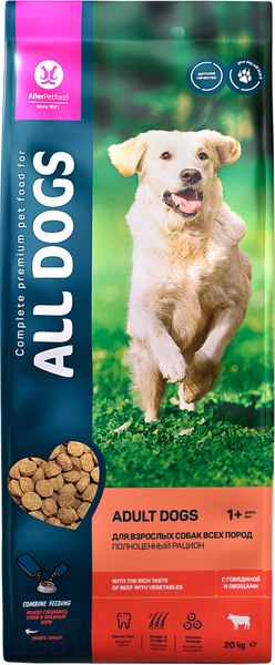 Изображение товара Сухой корм для собак All Dogs Полнорационный с говядиной и овощами (20кг)