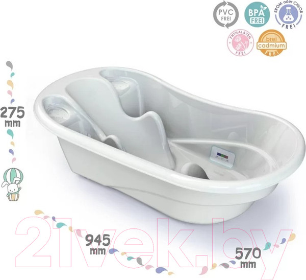 Изображение товара Ванночка детская Kidwick Лайнер / KW230106 (с термометром, белый/бирюзовый)