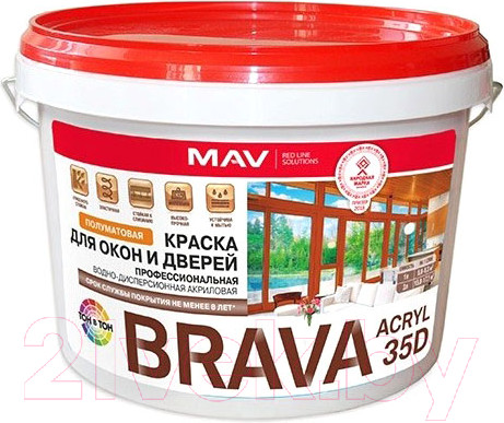 Изображение товара Краска MAV Brava ВД-АК-1035Д (3л, белый полуглянцевый)