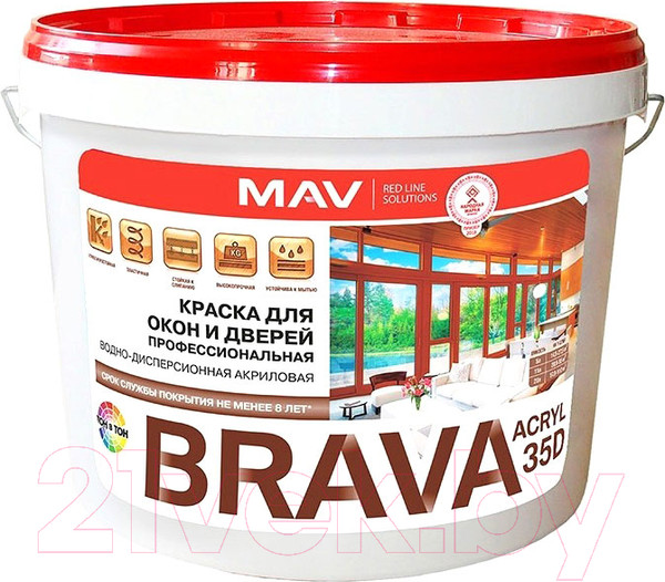 Изображение товара Краска MAV Brava ВД-АК-1035Д (11л, белый полуматовый)