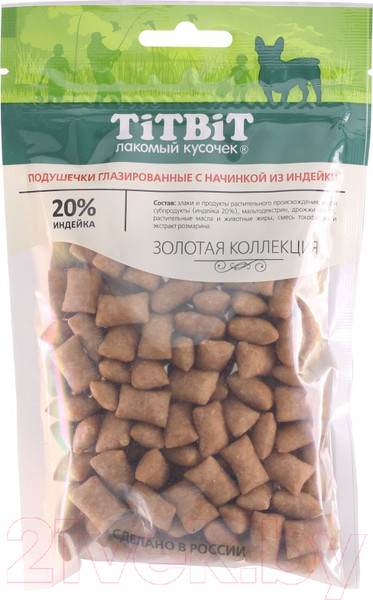 Изображение товара Лакомство для собак TiTBiT Подушечки глазированные с начинкой из индейки / 18743 (100г)