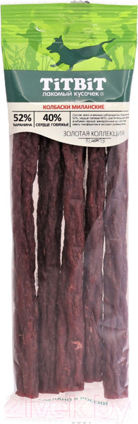 Изображение товара Лакомство для собак TiTBiT Золотая коллекция. Колбаски Миланские / 18705 (75г)