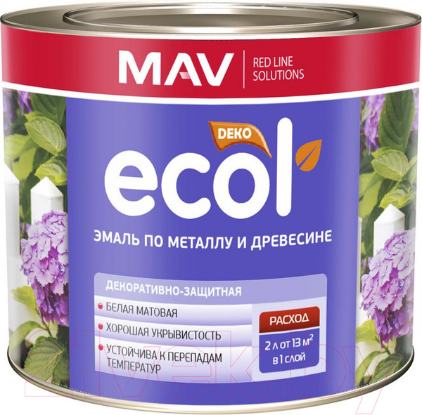 Изображение товара Эмаль MAV Ecol ПФ-115 С (900г, белый матовый)