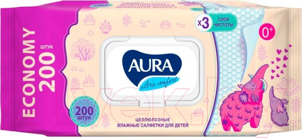 Изображение товара Влажные салфетки детские Aura Ultra Comfort (200шт)