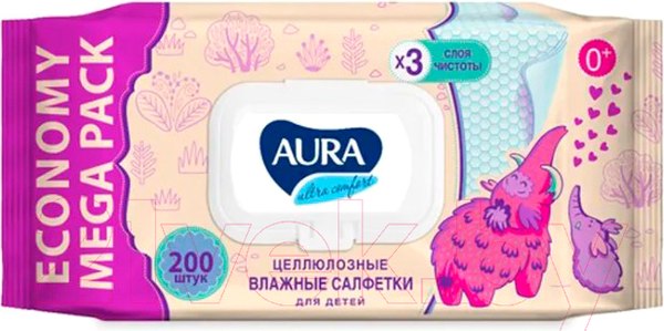 Изображение товара Влажные салфетки детские Aura Ultra Comfort (200шт)