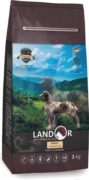 Изображение товара Сухой корм для собак Landor Для взрослых собак всех пород ягненок с рисом / 7843310 (3кг)