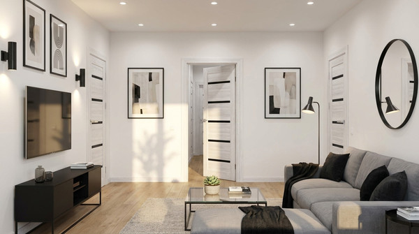 Изображение товара Дверь межкомнатная Юни Амати 01М 60x200 (черное стекло/сканди классик)