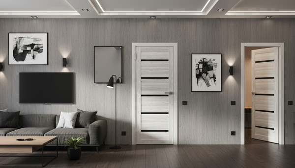 Изображение товара Дверь межкомнатная Юни Амати 01М 80x200 (черное стекло/сканди классик)