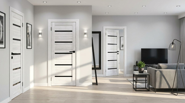 Изображение товара Дверь межкомнатная Юни Амати 01М 90x200 (черное стекло/сканди классик)