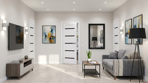 Изображение товара Дверь межкомнатная Юни Амати 01М 70x200 (черное стекло/бьянко)