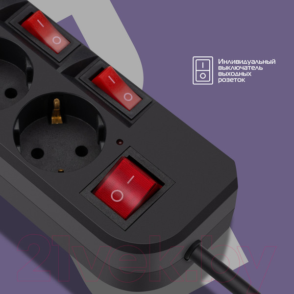 Изображение товара Сетевой фильтр Buro 500SH-3-SW-B (черный)