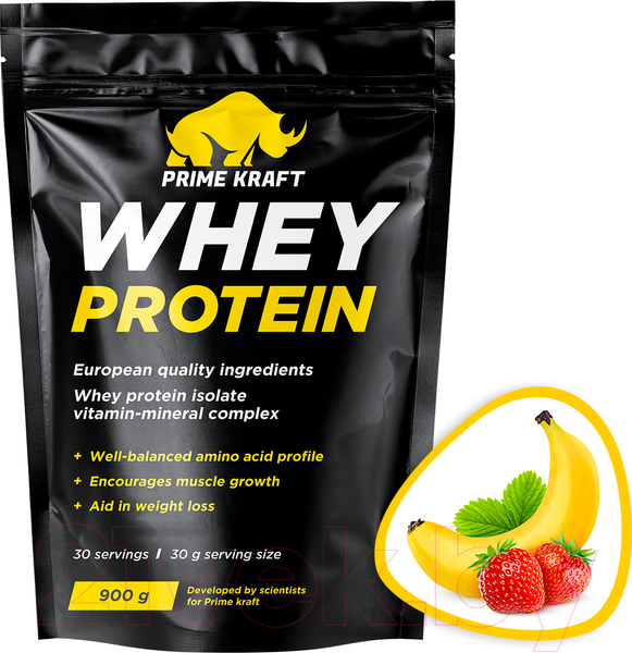 Изображение товара Протеин Prime Kraft Whey Клубника-банан (900г)