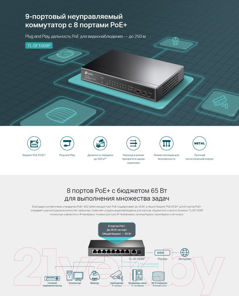 Изображение товара Коммутатор TP-Link TL-SF1009P