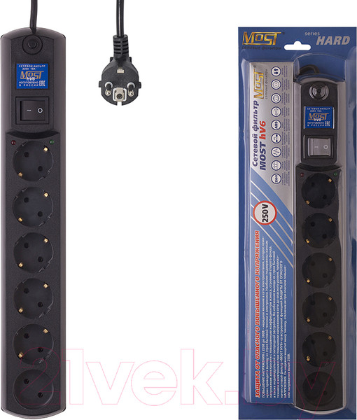 Изображение товара Сетевой фильтр Most HV6 (2м, черный)