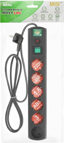 Изображение товара Сетевой фильтр Most LRG 6-1.6BK (1.6м, черный)
