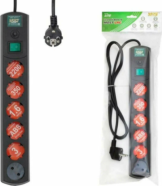 Изображение товара Сетевой фильтр Most LRG 6-1.6BK (1.6м, черный)