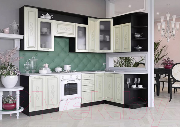 Изображение товара Кухонный гарнитур Артём-Мебель Виола СН-114 со стеклом МДФ 2.6x1.5 Правая (жемчуг текстурный)