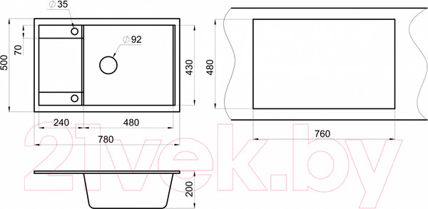 Изображение товара Мойка кухонная GRANULA GR-7805 (графит)