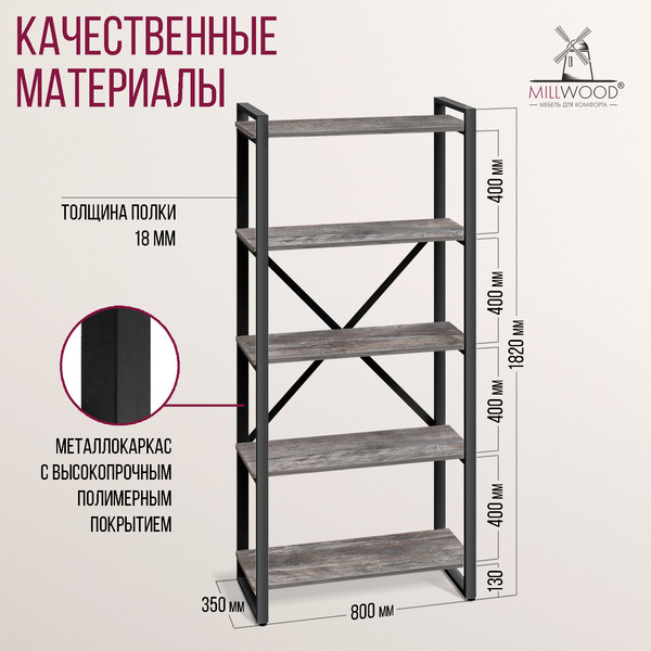 Изображение товара Стеллаж Millwood Neo Loft СН-3 Л (сосна пасадена/металл черный)
