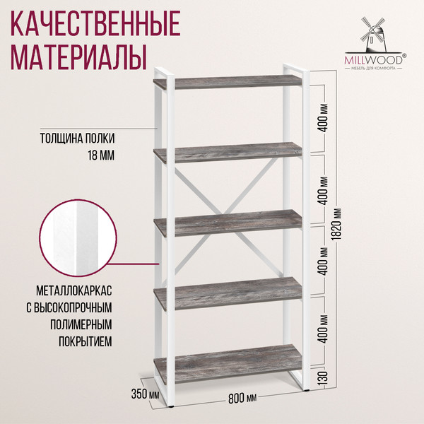 Изображение товара Стеллаж Millwood Neo Loft СН-3 Л (сосна пасадена/металл белый)