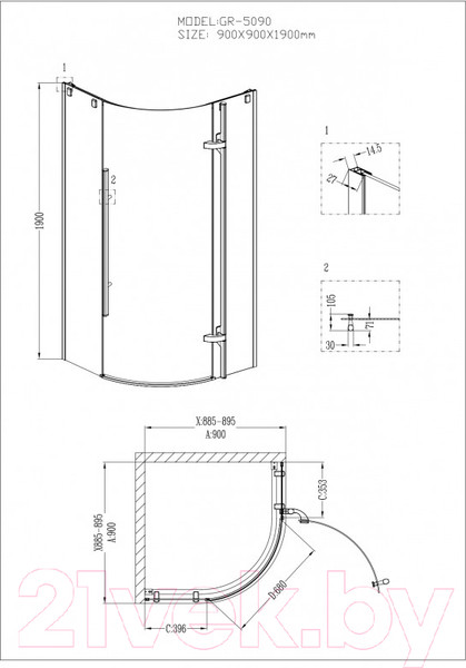 Изображение товара Душевой уголок Grossman Style GR-5090 90x90