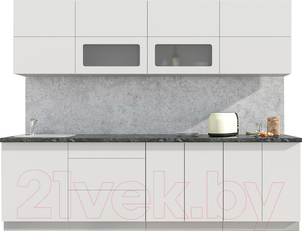 Изображение товара Кухонный гарнитур Интерлиния Мила Матте 2.7 А (белый/белый/кастилло темный)
