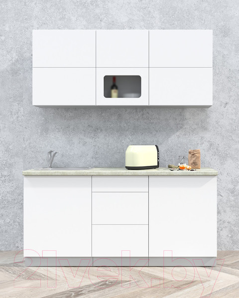 Изображение товара Кухонный гарнитур Интерлиния Мила Матте 1.7 А (белый/белый/опал светлый)