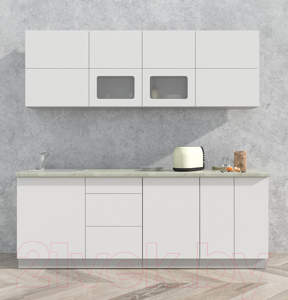 Изображение товара Кухонный гарнитур Интерлиния Мила Матте 2.2 А (белый/белый/опал светлый)