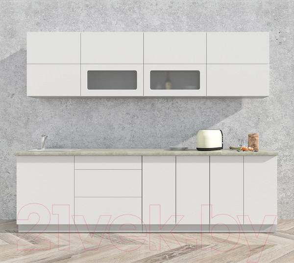 Изображение товара Кухонный гарнитур Интерлиния Мила Матте 2.7 А (белый/белый/опал светлый)