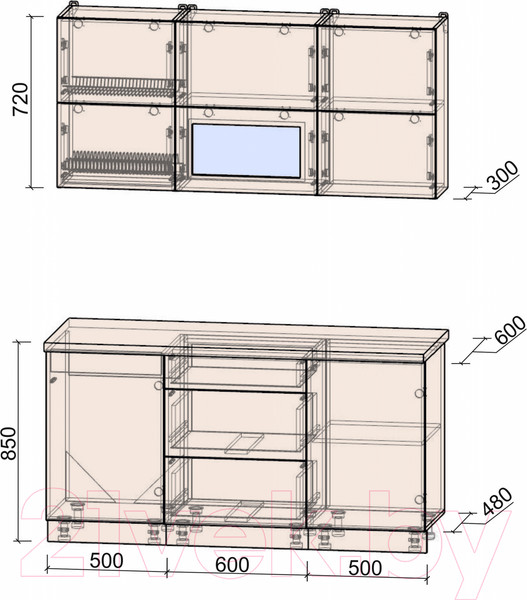 Изображение товара Кухонный гарнитур Интерлиния Мила Матте 1.6 А (белый/белый/опал светлый)