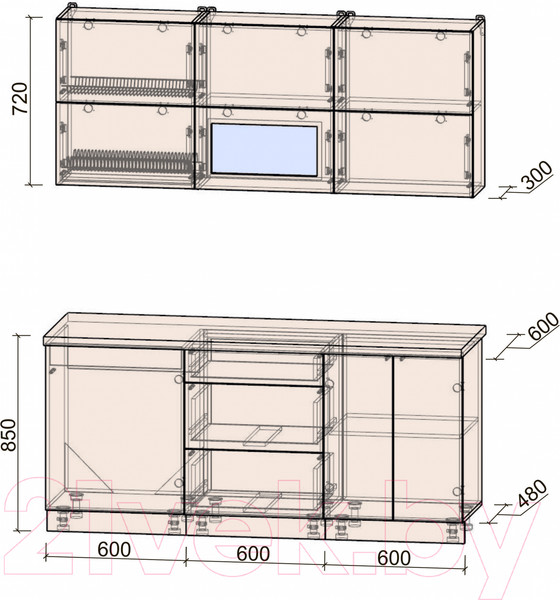 Изображение товара Кухонный гарнитур Интерлиния Мила Матте 1.8 А (белый/белый/опал светлый)