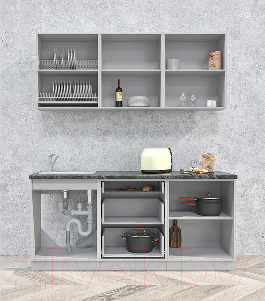 Изображение товара Кухонный гарнитур Интерлиния Мила Матте 1.8 А (белый/белый/опал светлый)