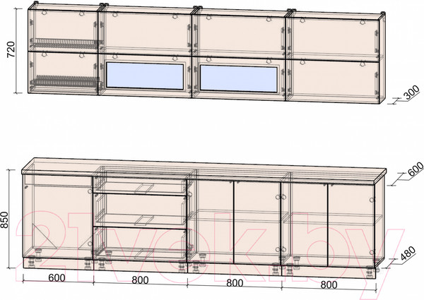 Изображение товара Кухонный гарнитур Интерлиния Мила Матте 3.0 А (белый/черный/дуб бунратти)