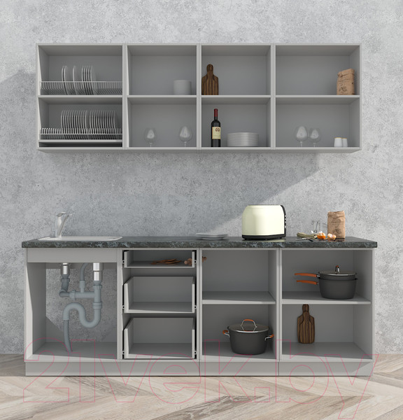 Изображение товара Кухонный гарнитур Интерлиния Мила Матте 2.2 А (белый/черный/дуб бунратти)