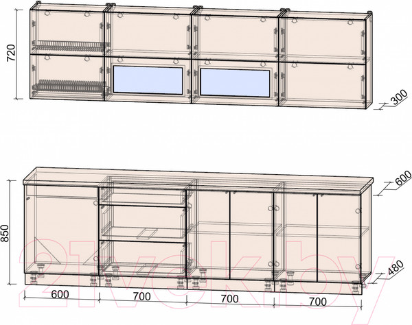 Изображение товара Кухонный гарнитур Интерлиния Мила Матте 2.7 А (белый/черный/дуб бунратти)