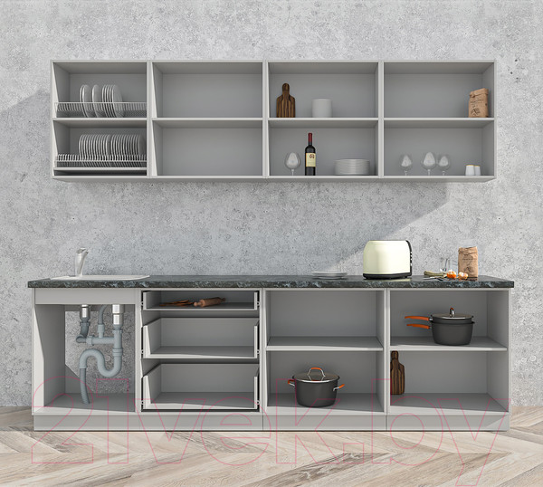 Изображение товара Кухонный гарнитур Интерлиния Мила Матте 2.7 А (белый/черный/дуб бунратти)